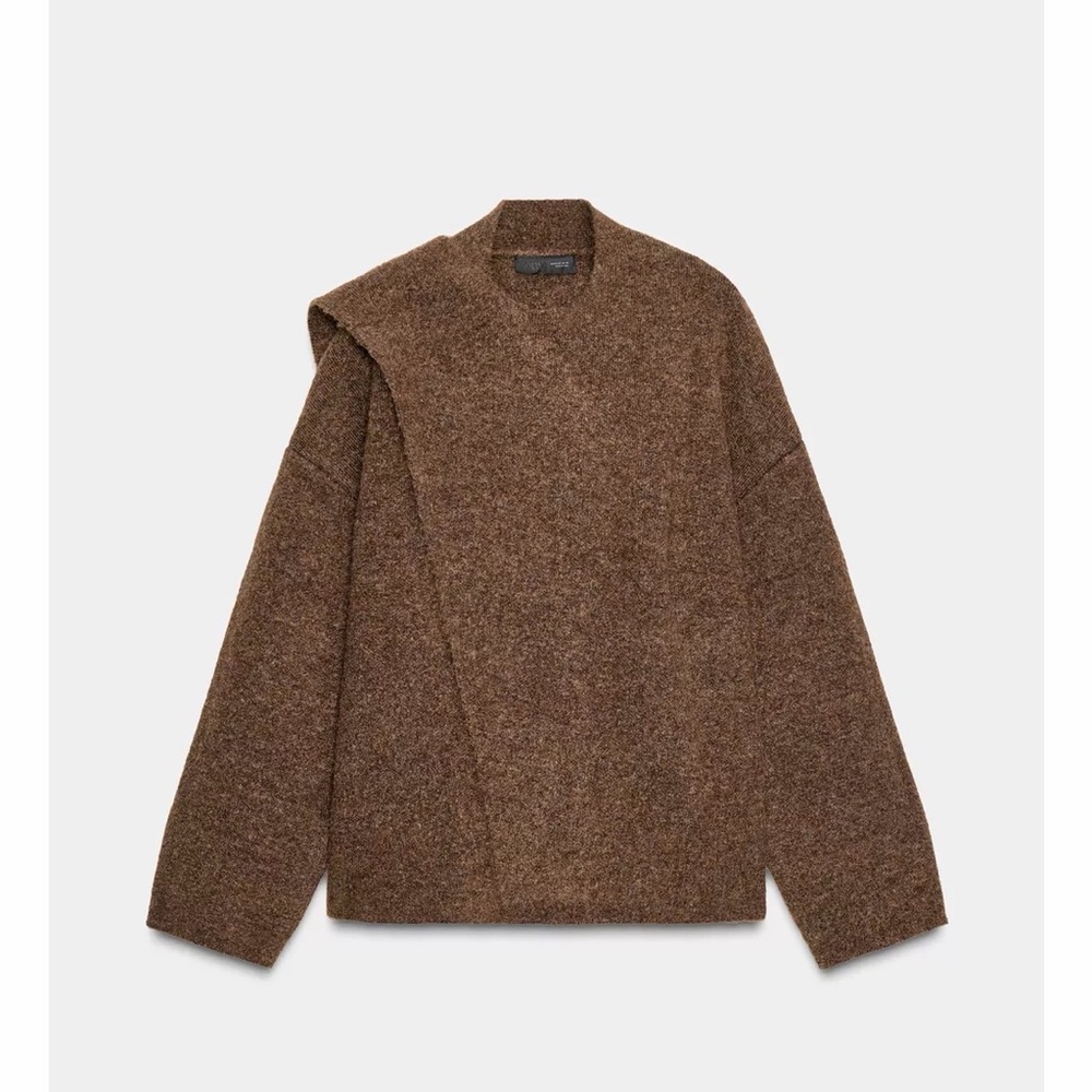 NWT Zara Women’s Wrap Brown Sweater Cardigan Scarf Jacket Size Small 9598 - Picture 5 of 6
